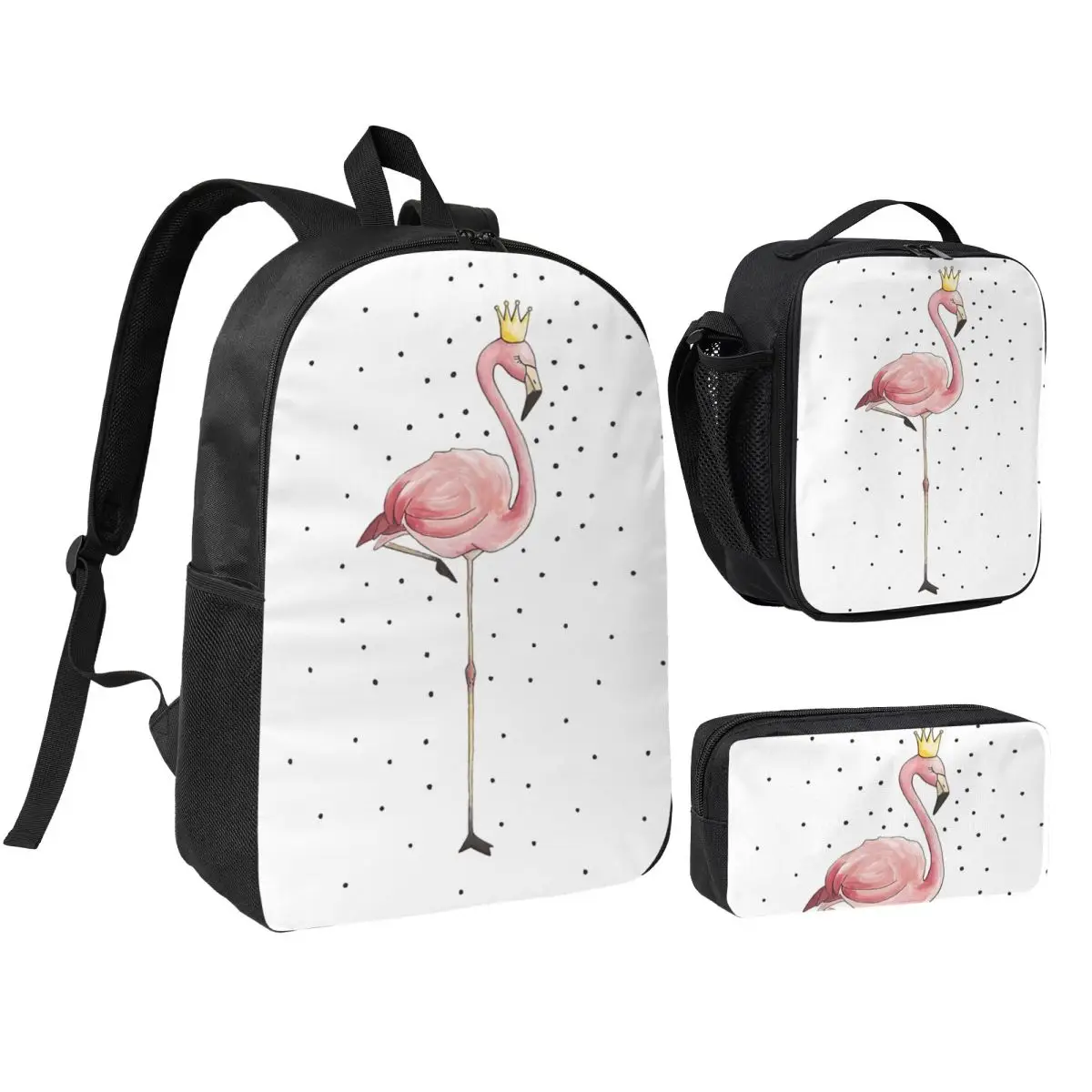 

Flamingo Cactus Tropical Ruber Backpack Student BookBag School Bag Shoulder Bags 3ps Insulated Lunch Bag Pencil Case