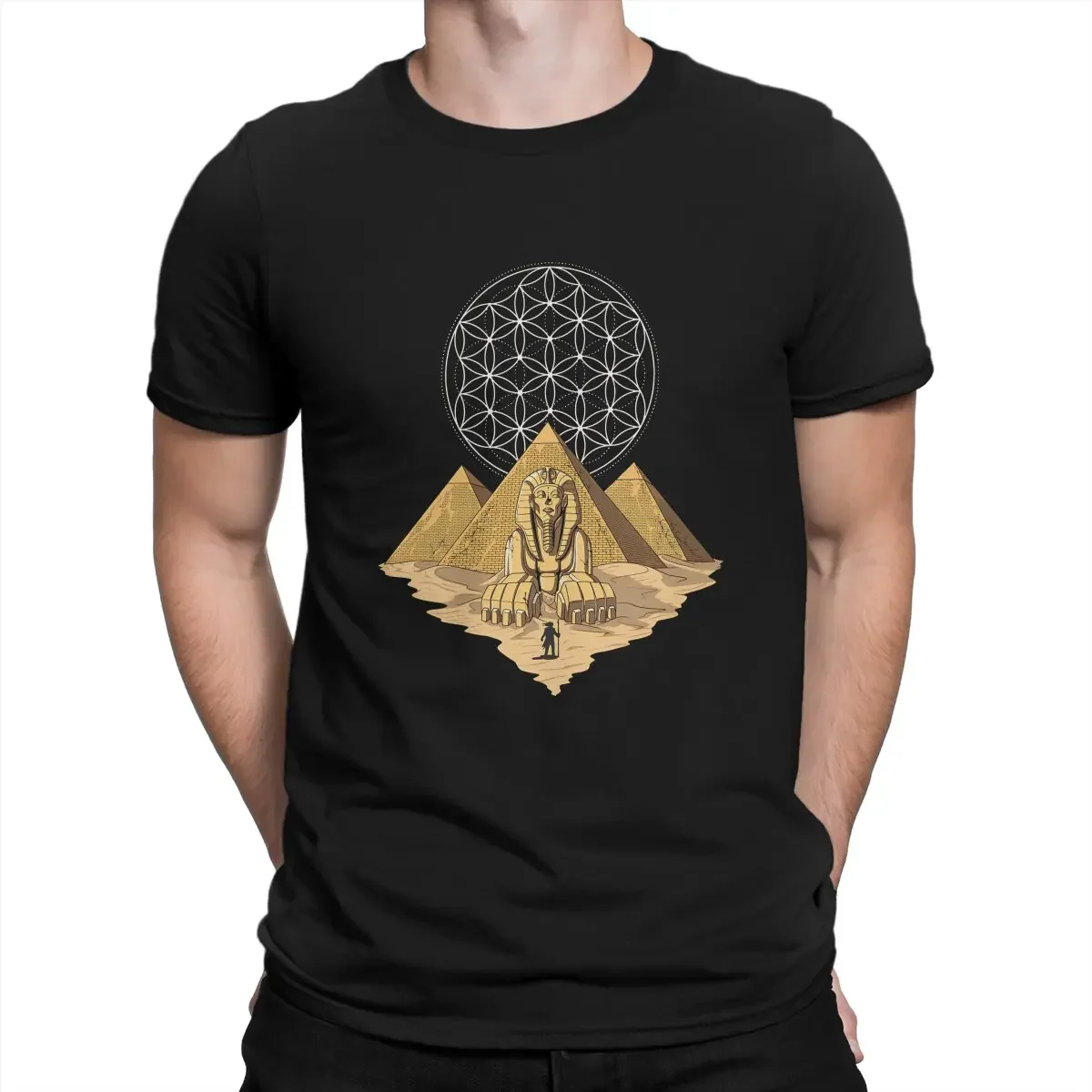 Egyptian Pyramids Sphinx Carina Nebula Flower Of Life T Shirt Graphic O-Neck TShirt Polyester Short Sleeve