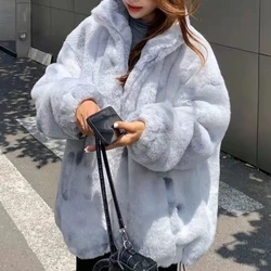 Autumn Winter New Fashion Stand Collar Long Sleeve Solid Fox Fur Grass Trench Women's Clothing Korean Button Warm All-match Tops