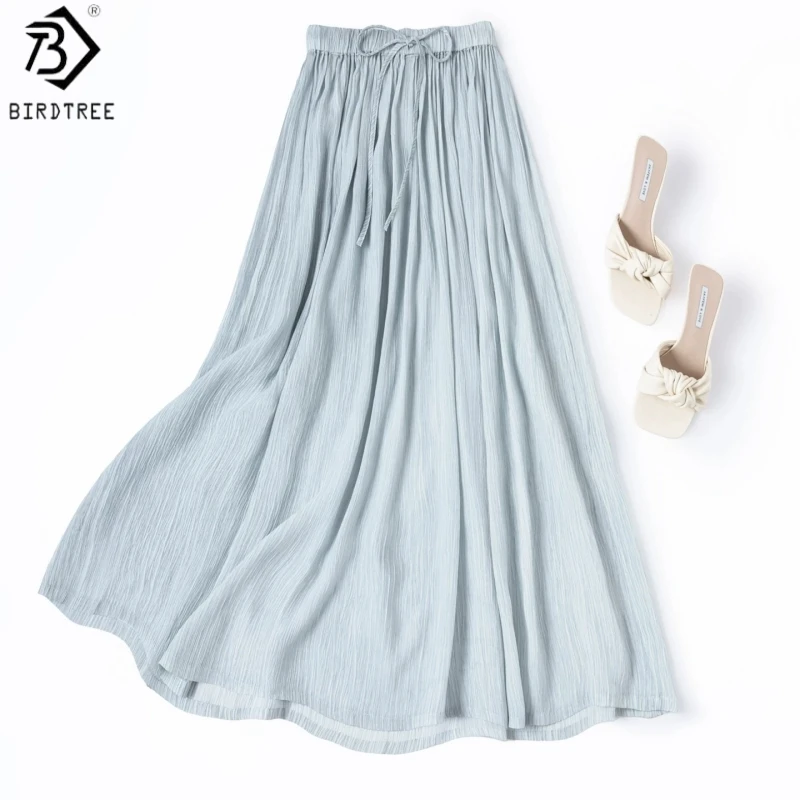 

Birdtree, 100% Real Silk Jacquard Skirt, Women's Texture Elegant Loose Vacation Skirts, Elastic Waist, 2026 Summer New D64907JF