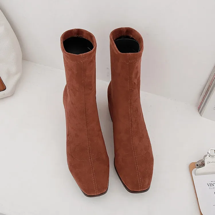 Big Size  11 12 boots women shoes ankle boots for women ladies boots shoes woman winter Square head solid color sleeve