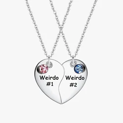 Crystal Charm Weirdo 1 Weirdo 2 Heart Pendant Necklace Stainless Steel Best Friends Sisters Couple Necklaces Jewelry