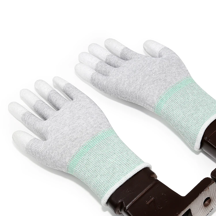 1pair Knit Anti Static Pu Fingertip Coated Insulated Cut Resistant Gloves Industrial Work Safety Esd Cleanroom Polyester Gloves