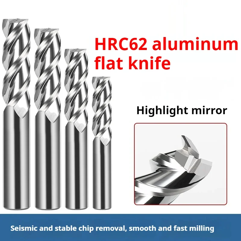 HRC62 3 Flute Milling cutter Carbide Tungsten End Mill CNC Tool 6 1-20mm For Aluminum Fiberglass Acrylic Wood Copper Plastic