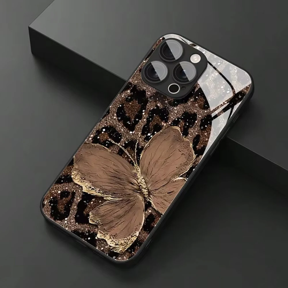 Luxury Butterfly Leopard Print Phone Case for OPPO Realme 16 15T P3 5 8 8i 9i 10 11 14 15 Pro Plus C53 C55 Ultra 5G Glass Frame