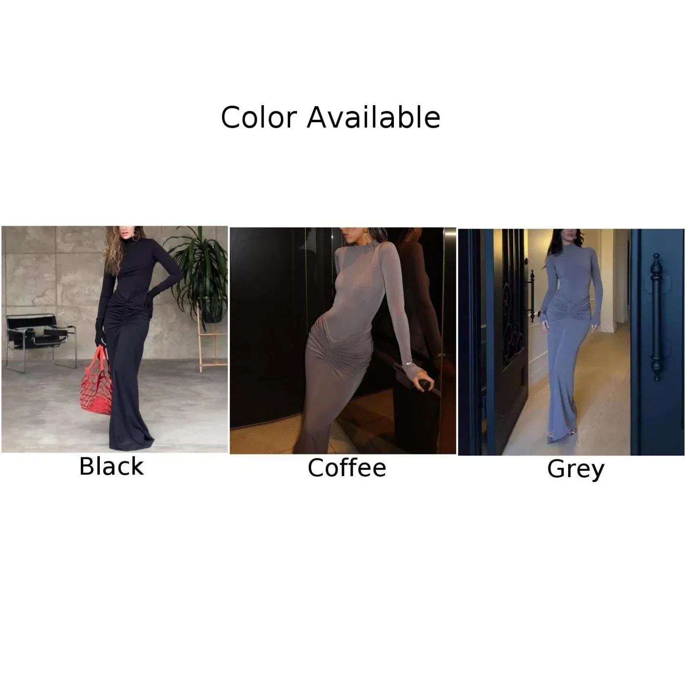 Slim Fit Dress Women Maxi Dress Evening Event Grey Draped Waisted Frock Vacation Spring Autumn Dress Comfortable Style