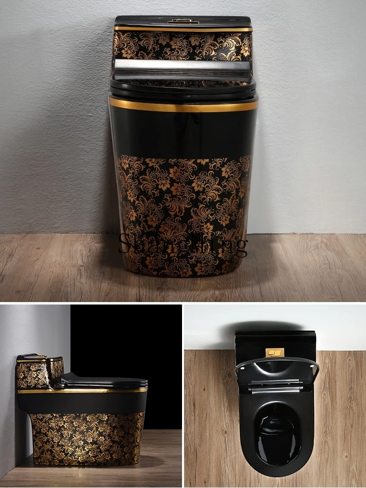 CL household toilet siphon black gold color luxury new Chinese retro pumping personality creative ceramic seat toilet