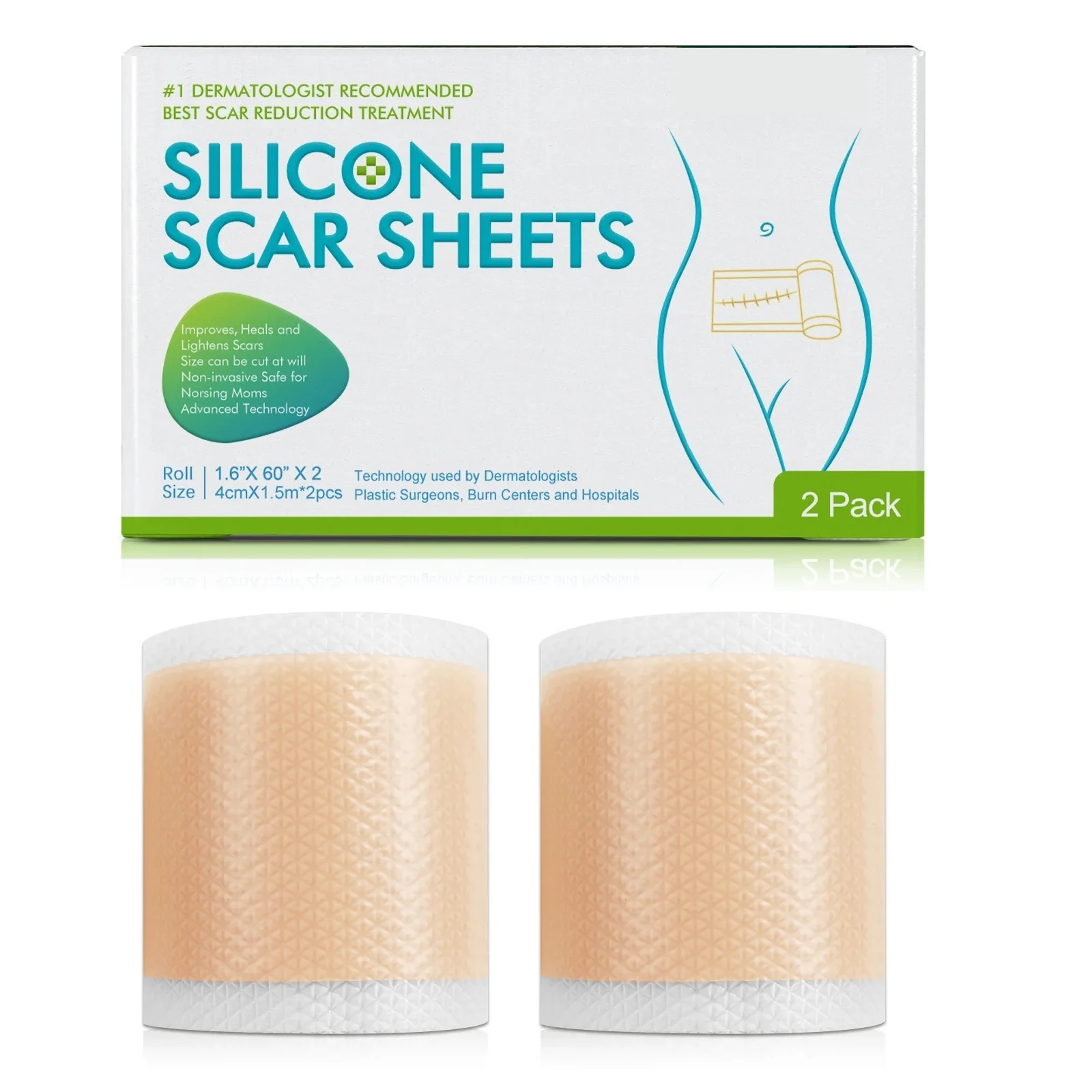 

2 Rolls / Pack , Silicone Scar Sheets , 4cmX150cm = 1 Roll Self-Adhesive Scar Cover Tape Reusable and Effective Skin Care Strips