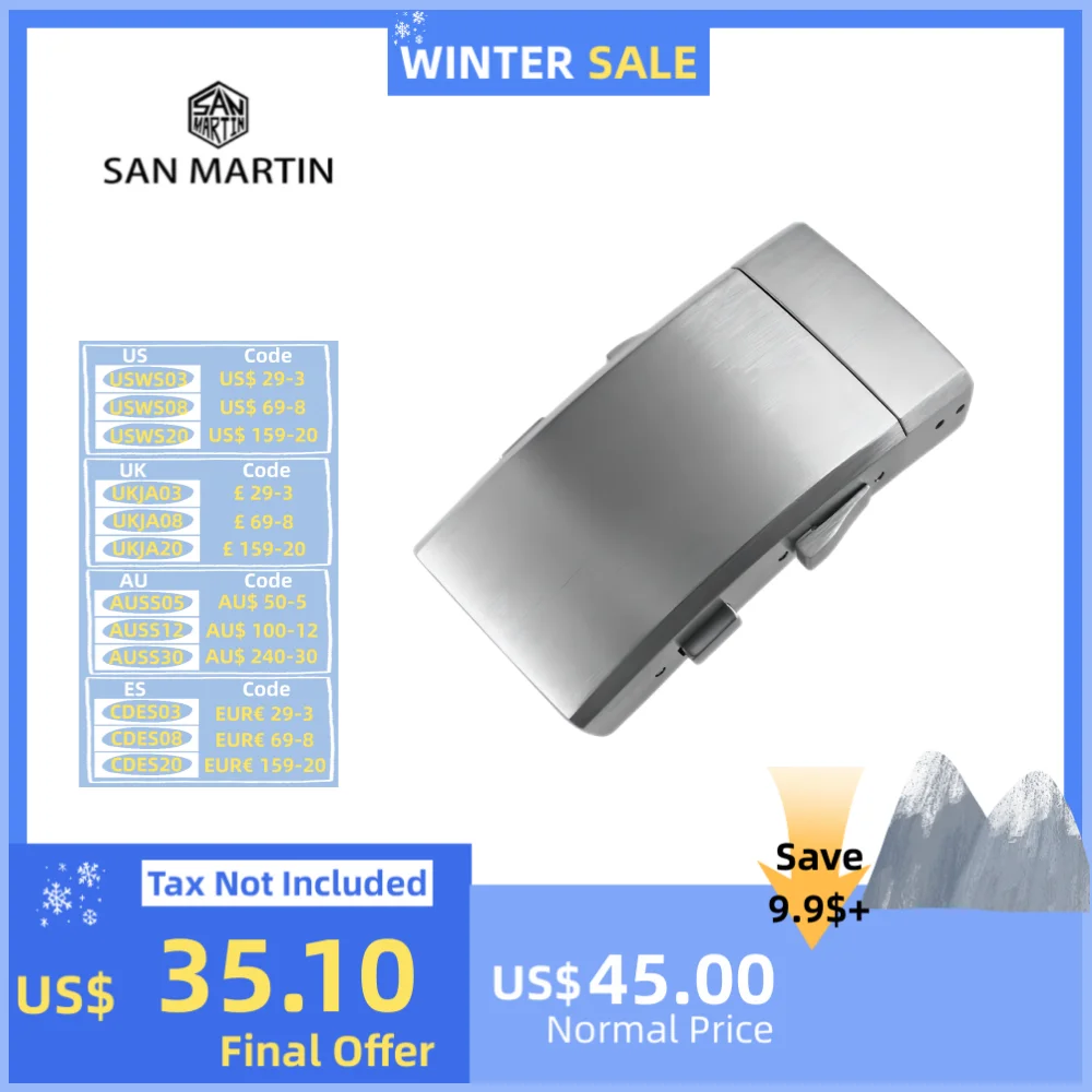 San Martin 18mm 20mm Watch Strap Driver Buckle Ratcheting Micro-Adjust Fold-Over Bracelet Fly Clasp Brushed Solid Steel