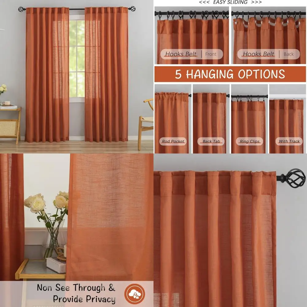 

Оранжевые выжженные льняные шторы, длина 84, комплект из 2 панелей для спальни, идеально подходят для домашнего декора на тему тыквы и Хэллоуина с крючками