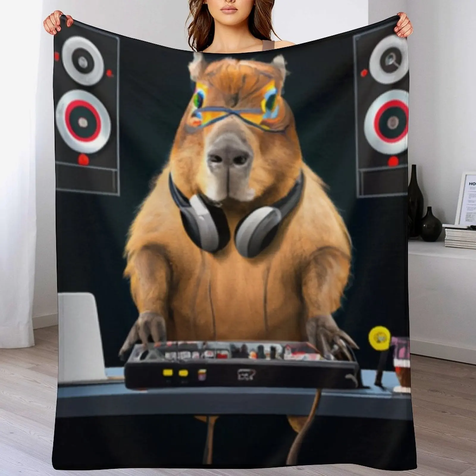 

Dj Capybara Art Throw Blanket Beach Flannel Softest Polar Blankets