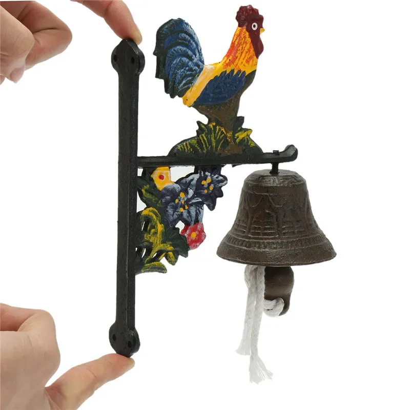 For Remind For Home Door Bell Vintage Retro Style Metal Cast Iron Rooster Wall Mounted Home Garden Decor Access Control