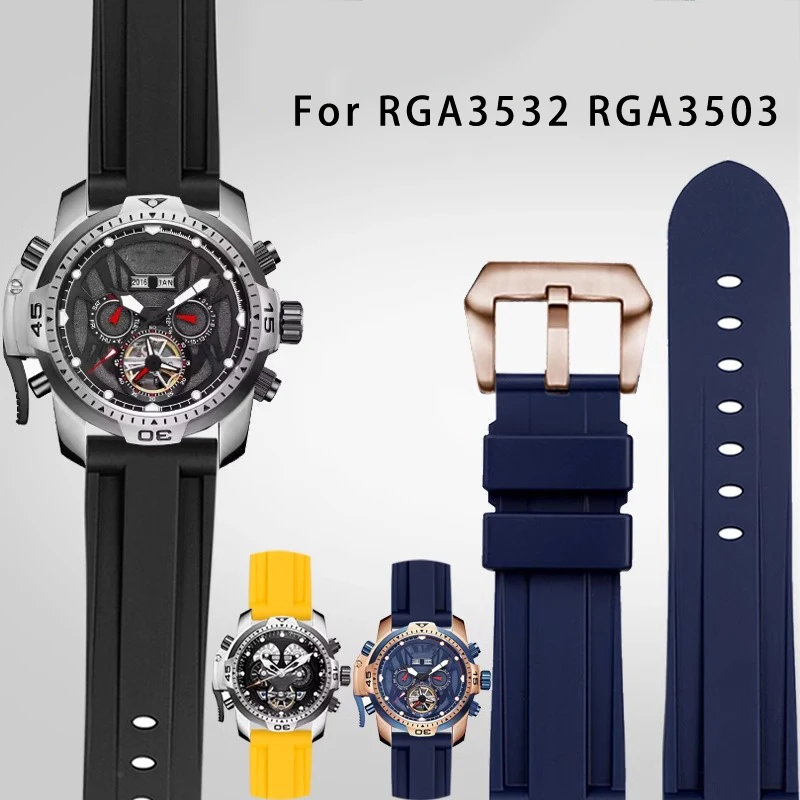 

Silicone rubber watch strap For REEF TIGER 24mm Solid color black green blue brown watchband silver rose gold black pin buckle