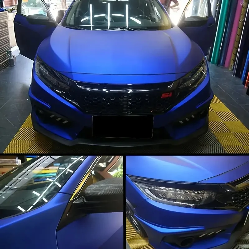 Premium Chrome Matte Metallic Blue Vinyl Wrap Film Self Adhesive Decal Sticker Automotive Car Wrapping Foil Air-Release