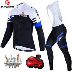 X-Tiger Cycling Jerseys Set 5D Gel Padded Bib Pants Quick Dry Mens Long Sleeve Bicycle Clothing Sunscreen Cycling Suits Set