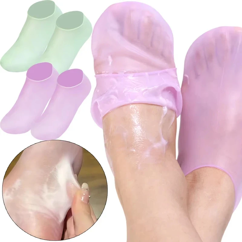 Breathable Silicone Gel Socks for Cracked Dry Feet Moisturizing Foot Care Massage Healing Spa Tools