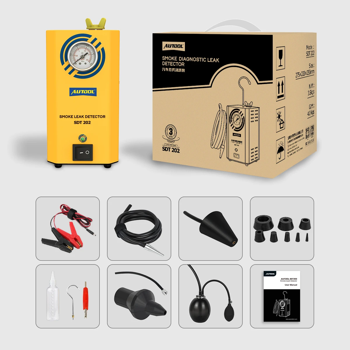 New AUTOOL SDT202 Car Smoke Generator Pipe Systems Diagnostic Automobile Smoke Leak Detector Smoke Leak Tester