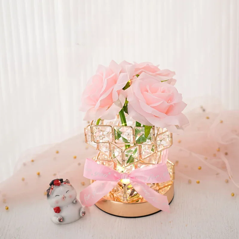 Crystal Rose Lamp Birthday Gift For Girls High-End Atmosphere Flower Bedside Table Small Night Light Atmosphere Lamp