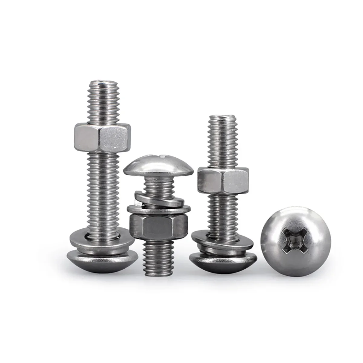 304 SS Big Pan Head/Round Head Phillips Screw, Nut, Flat /Spring Washer Set M2-8