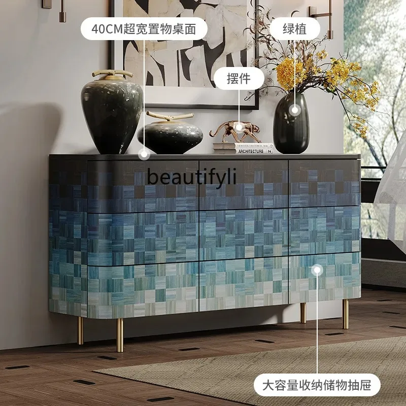 

D2520 Italian Style Light Luxury Solid Wood Chest of Drawers Bedside TV Cabinet Modern High-End Color Block Painted Entryway Ca