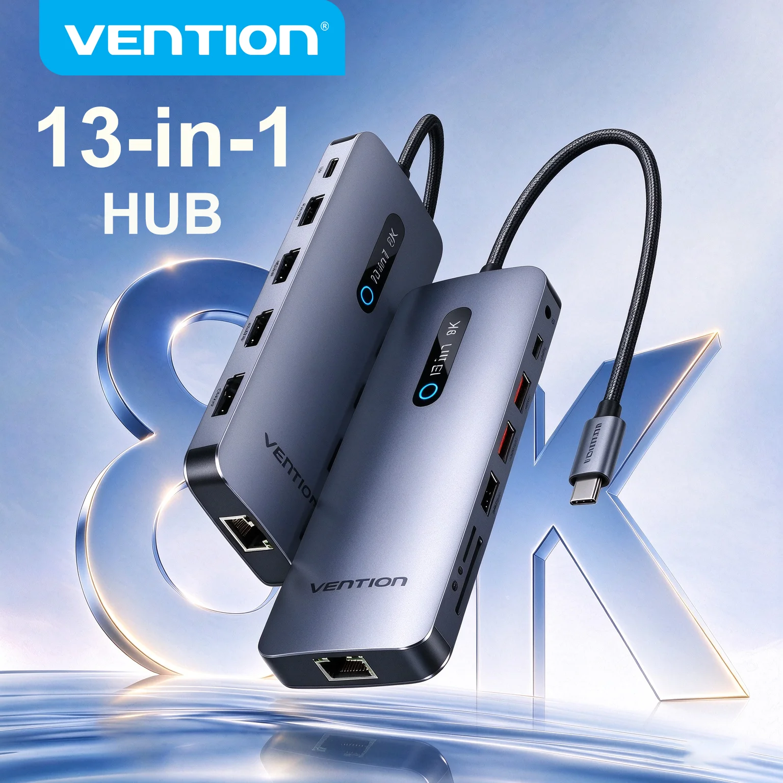 Vention 13-in-1 USB-C HUB Triple Monitor Extend 8K 4K DP 2xHDMI Docking Station 10Gbps PD100W SD/TF RJ45 Docking for Windows HP