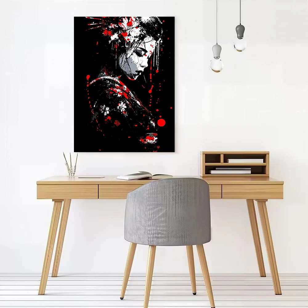 Geisha With Red Splatter Canvas Print Perfect Gift for Fans Lovers Personalized Wall Art Poster for Home Decor Luxury Decoration