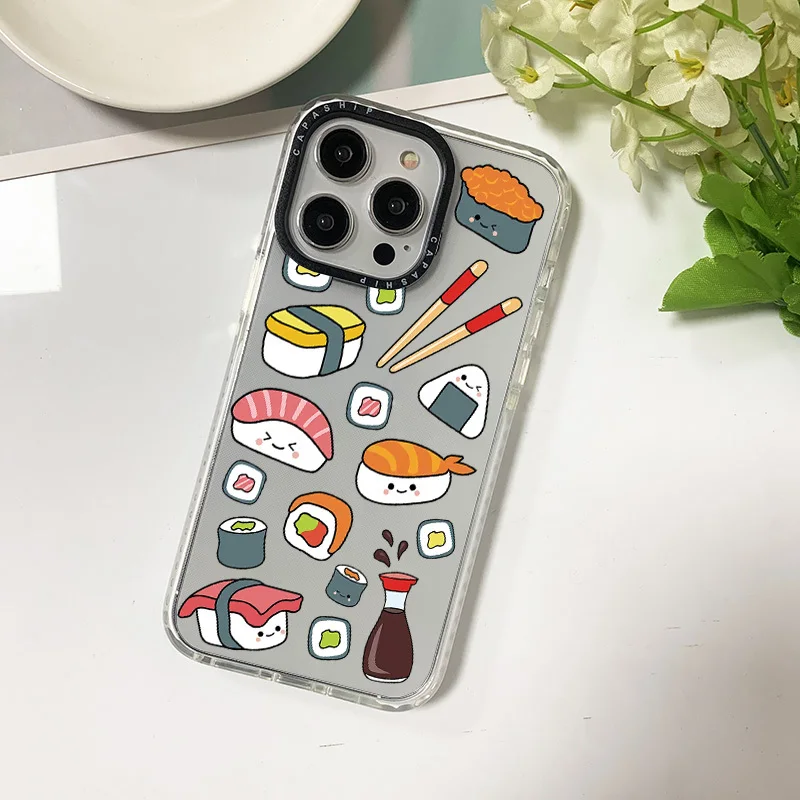 Cute Sushi Painting Case For Iphone 11 14 15 Pro Max Clear Silicone Soft Funda 12 13 Pro 7 Plus XR XS Shockproof Bumper Cover