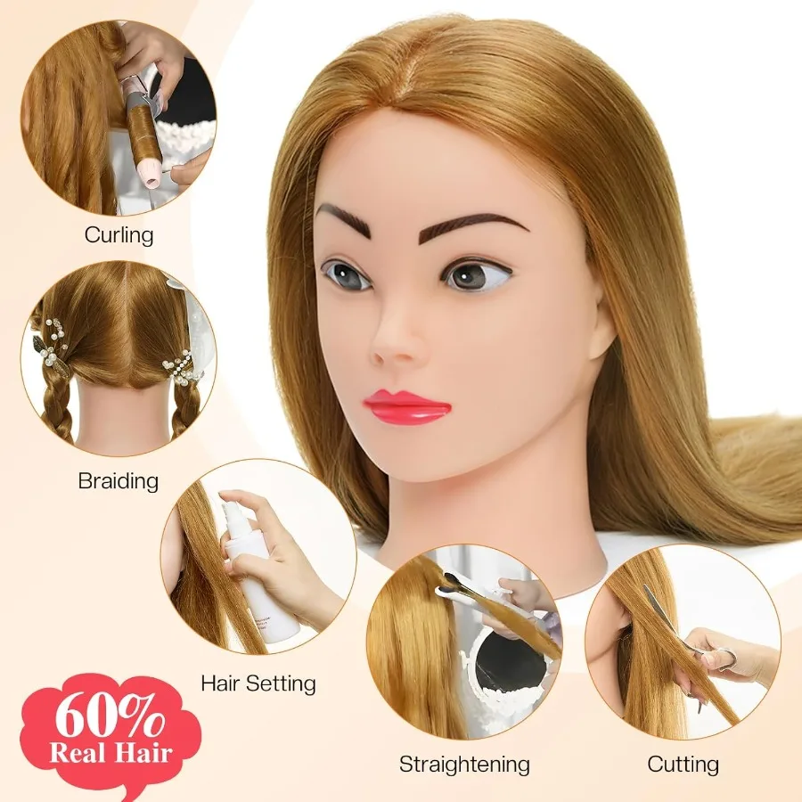 หัวหุ่นขนาด 26 นิ้ว พร้อมผมแท้ 80 เส้น สำหรับฝึกจัดแต่งทรงผมและถักเปียระดับมืออาชีพในโรงเรียนสอนเสริมสวย