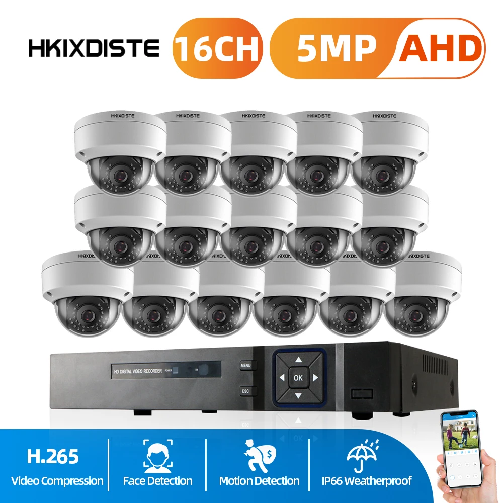 16CH 5MP NVR DVR Kit Outdoor Waterproof AHD CCTV Dome Camera Security System Kit 8CH Night Vision Video Surveillance System Set