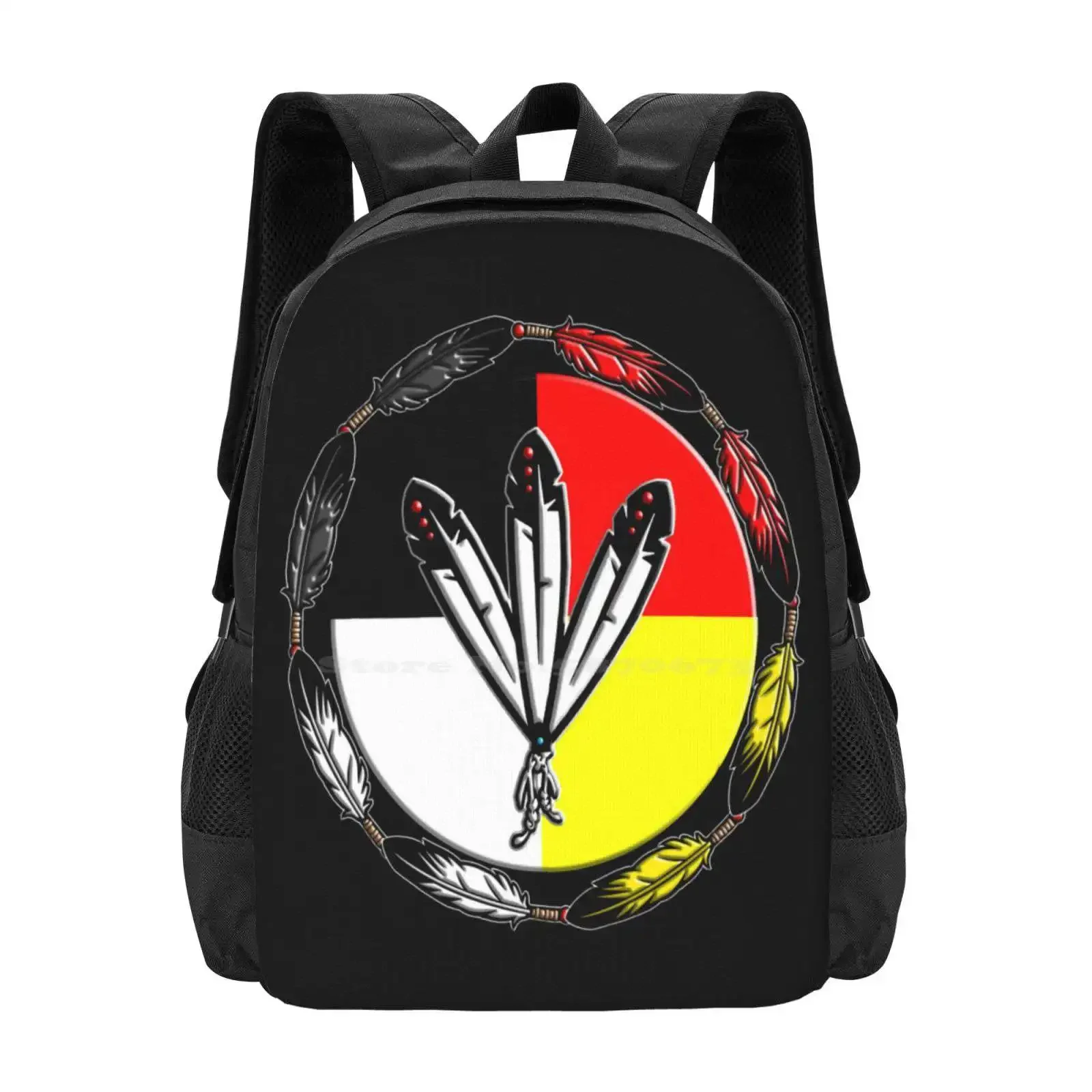 

Three Feathers Hot Sale Schoolbag Backpack Fashion Bags Native Indigenous Tribe Tribal Warrior Hopi Zuni Navajo Southwest Haida