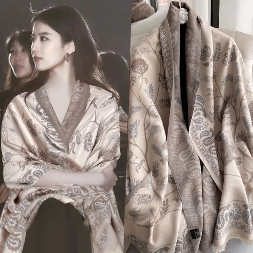 

Retro Bird Printed Scarf Flower Imitation Cashmere Cashmere Tassel Scarves Warm Thick Blanket Large Shawl Student