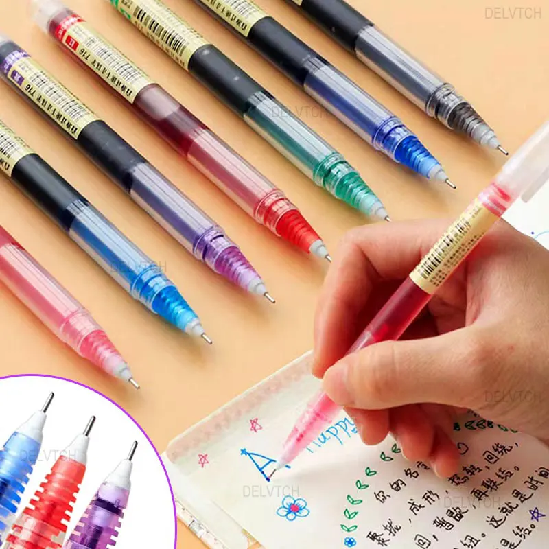 8Pcs/Set 0.5mm Fine Line Needle Tip Roller Ball Pen 8 Color Ink Office School Straight Liquid Gel Pen Smooth Writing Stationery