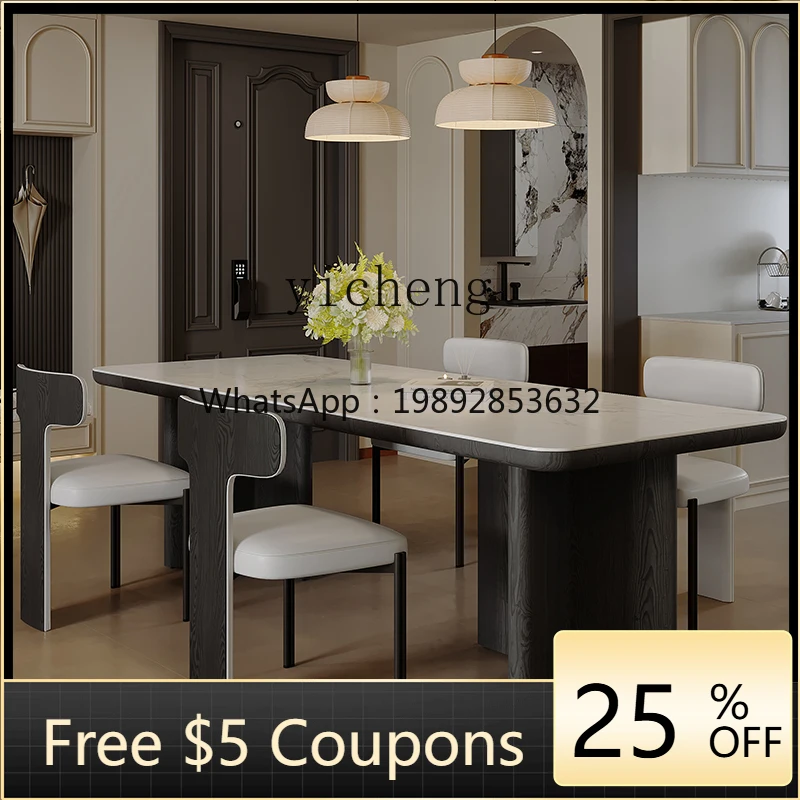 

UU large board table simple modern medieval style solid wood rock slab thickened dining table and chair combination