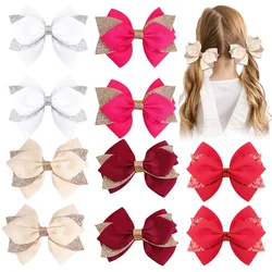 2pcs/set Glitter Bow Hair Clip For Girls Multi-layer Solid Satin Hair Pins Children Fashion Cute Barrettes Kids Hair Accessories