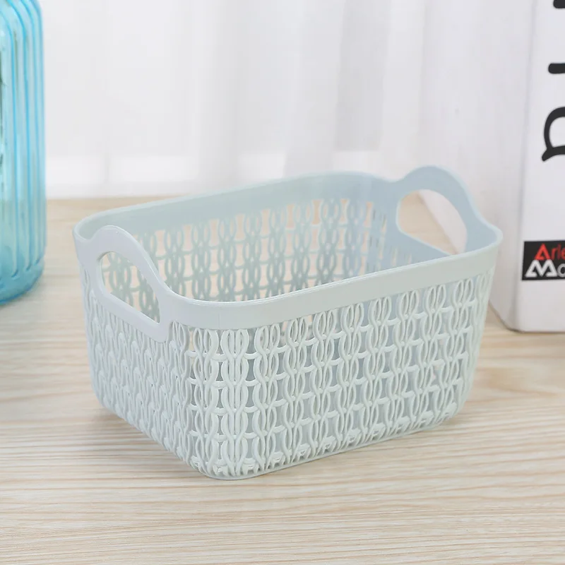 Storage Basket Hollow Portable Sundries Carved Out Rattan Plastic Organizer Container Kitchen Home Office Multicolor available