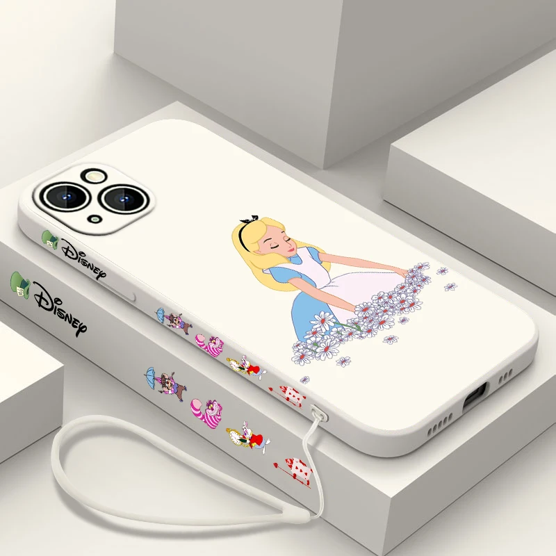 Alice Adventures In Wonderland Phone Case For Apple iPhone 15 14 13 12 11 Pro Max Plus 8 7 SE Liquid Left Rope Capa Cover