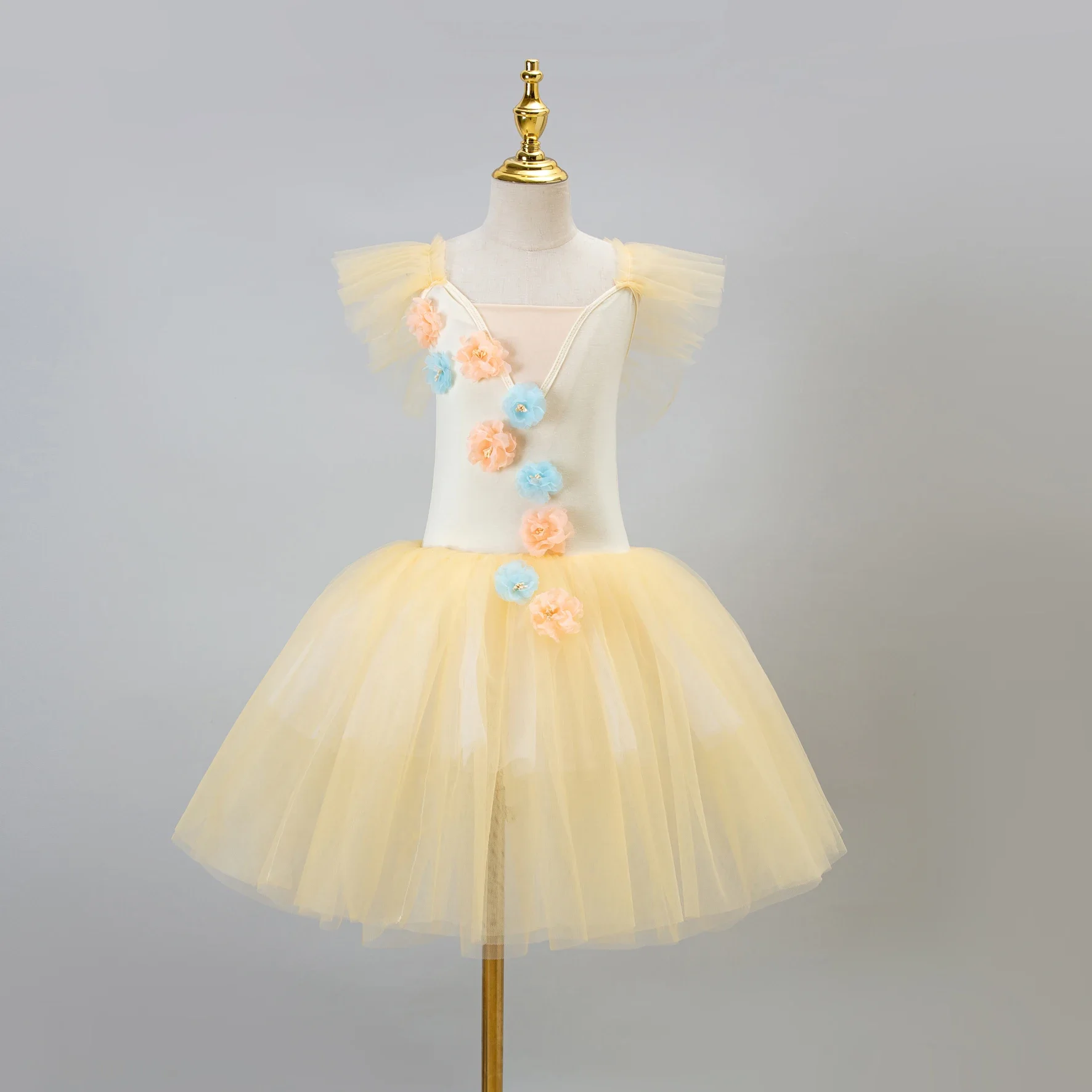 Green Yellow Romantic Flowers Tutu Long Tulle Tutus Ballet Dress Women Girls Ballerina Party Dress Children Ballet Dance Costume