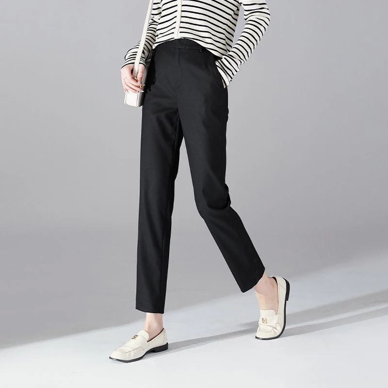 Autumn Winter High Waist Elegant Fashion All-match Solid Color Pants Female Ankle Length Slim Casual Trousers Women\'s Clothing