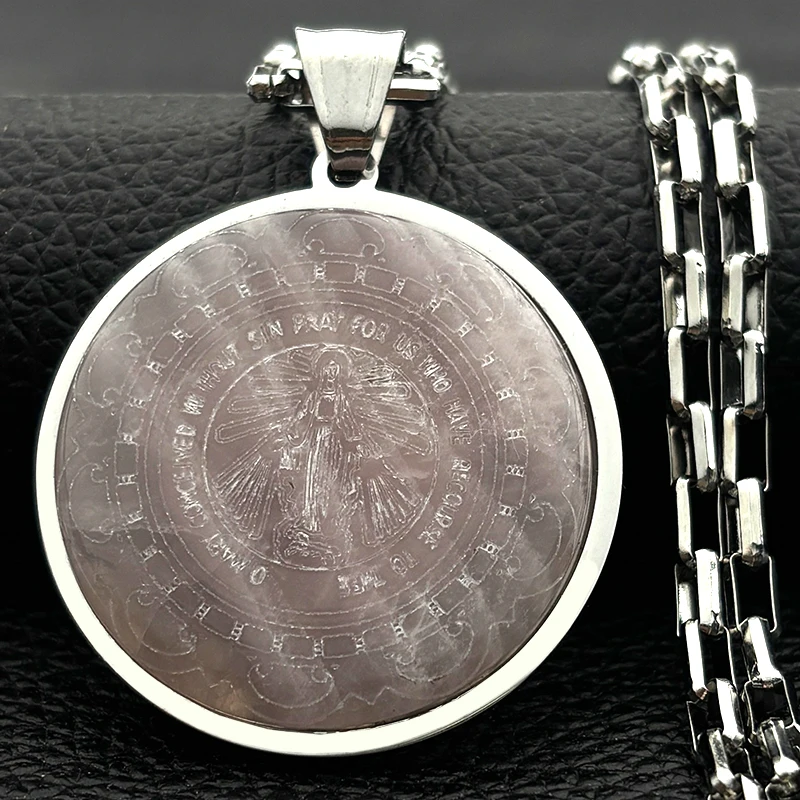 

Fashion Virgin Mary Faith Pendant Necklace Women Men Stainless Steel Natural Stone Guadalupe Our Lady Chain Jewelry Accessory