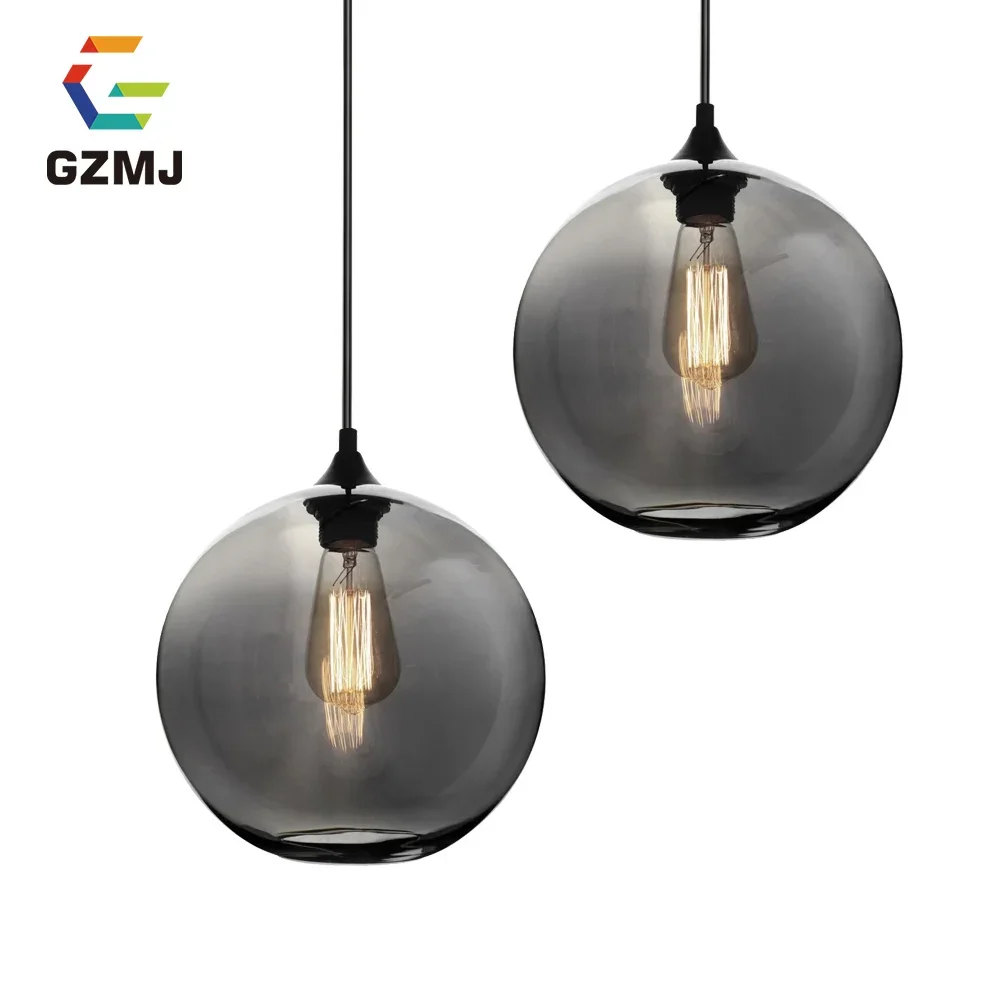 

GZMJ Drak Gray Glass Ball Lamp Colorful Bar Light Loft Hang Modern Lamp LED Light Bedroom Bedside Lamp Restaurant Light