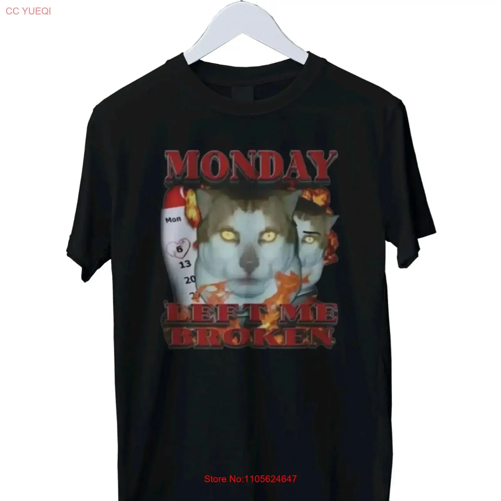 Funny Monday Left Me Broken Cat Meme T Shirt S M L XL 2 3 4 long or short sleeves vintage Washed Slightly streetwear Soft