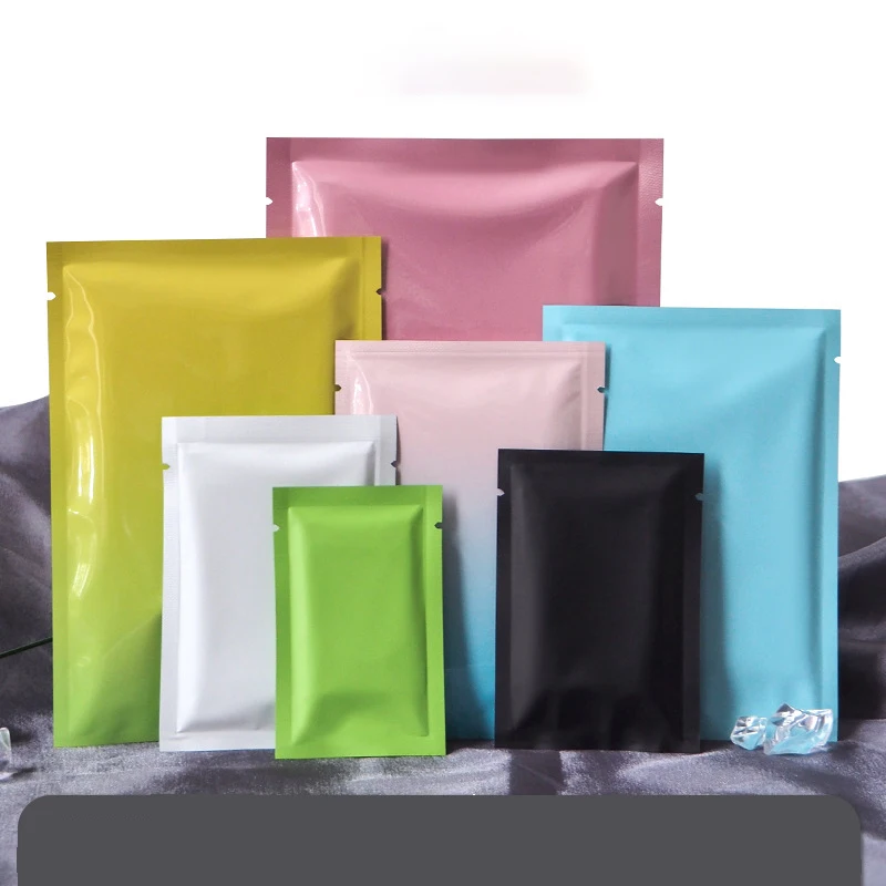TETP 100Pcs Kleine Farbige Aluminium Film Top Open Tasche Wärme Dichtung Pulver Candy Tee Flüssigkeit Verpackung Lagerung Favors Großhandel