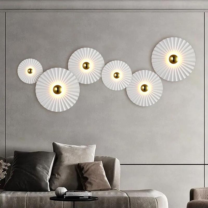 Round wall light Nordic White Decor minimalistic wall lamp Background Lotus Leaf Flower Lights wall art decor living room light