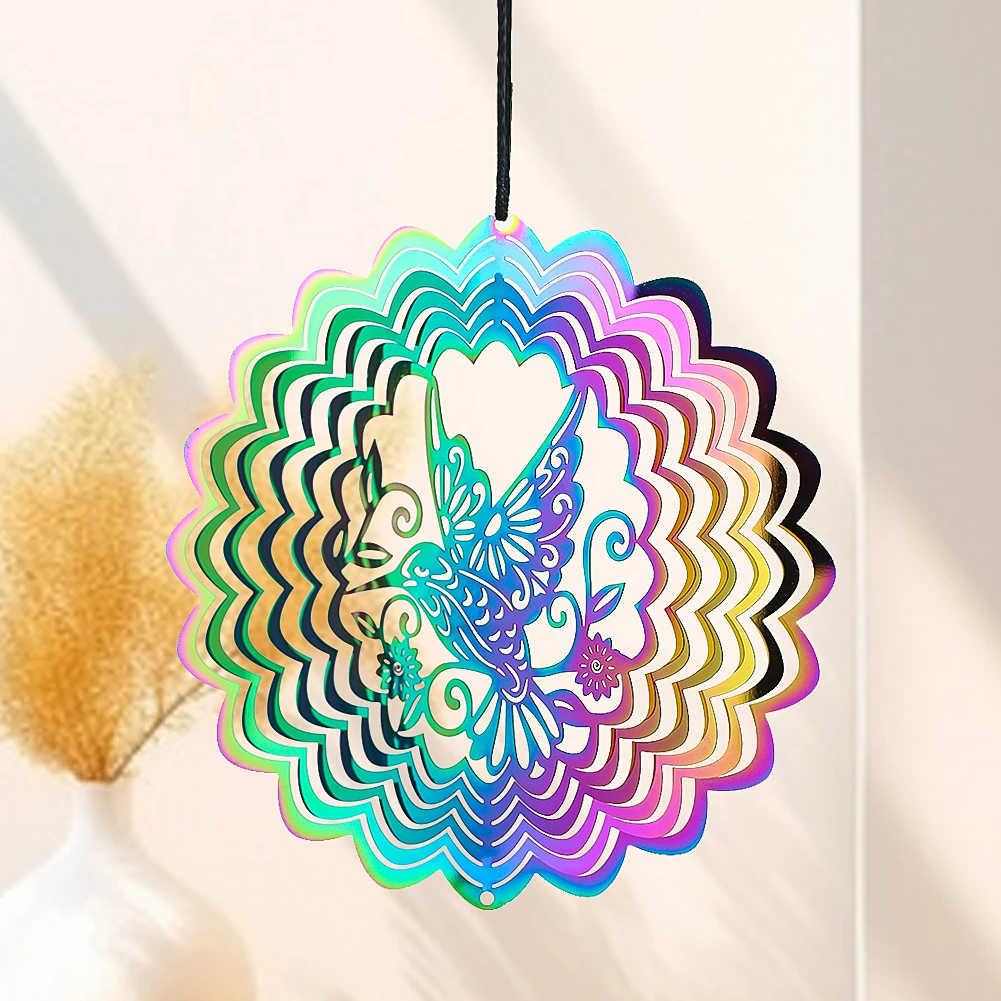 Цветок Колибри радужного цвета, ветряная музыка, Ловец Солнца, металлический 3D ветряной Спиннер в виде животного, уличный садовый двор, подвесной Декор