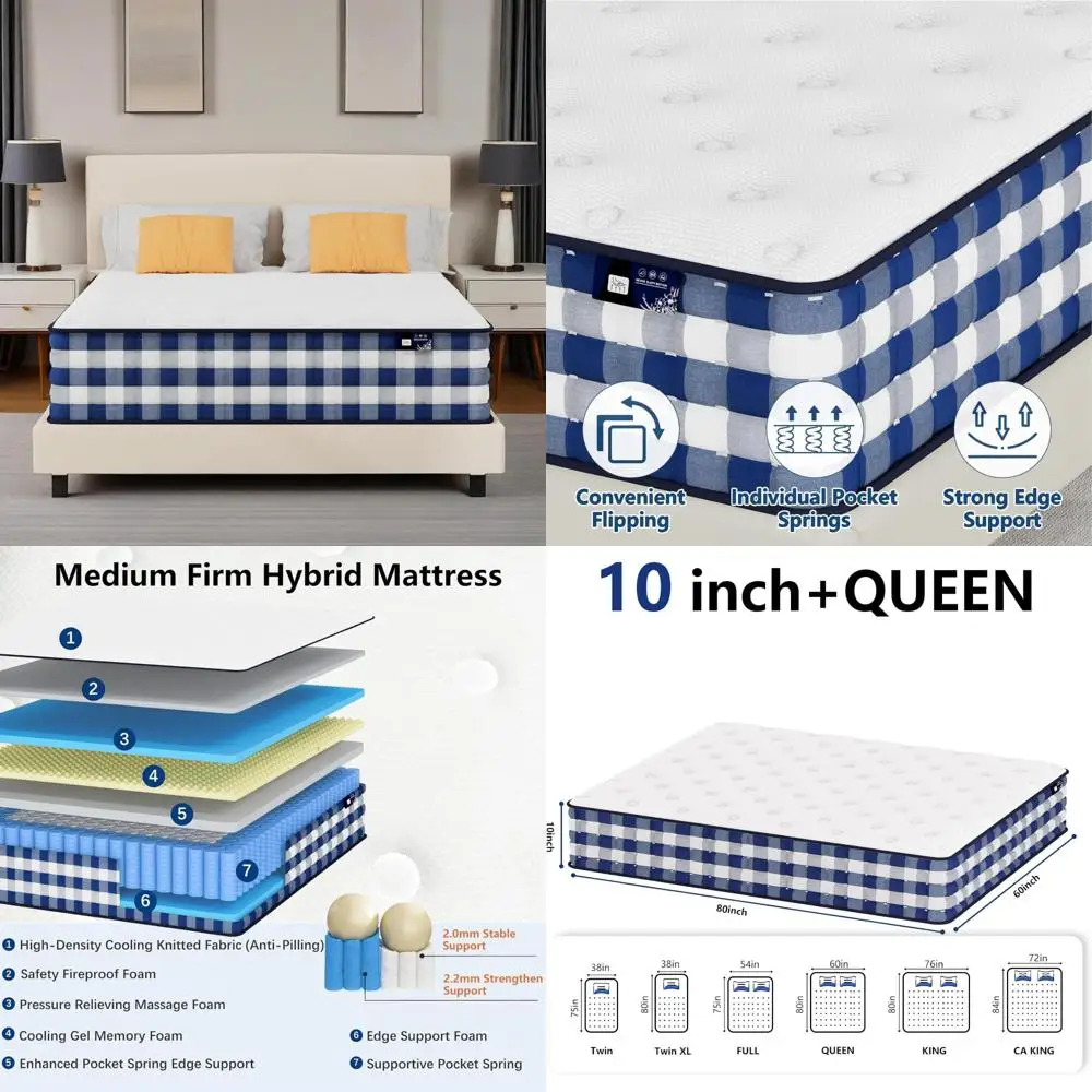Queen Mattresses 10 Inch,Mattress Queen Size 10 inch,Colchones Mattress in a Box Individually Pocket Springs,10 Inch Queen Mattr