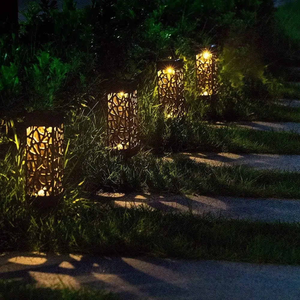 1-8PCS Outdoor Solar Lights Waterproof LED Hollow Pattern Garden Lamp Auto Sensor Pathway Lighting for Yard Patio Decoration