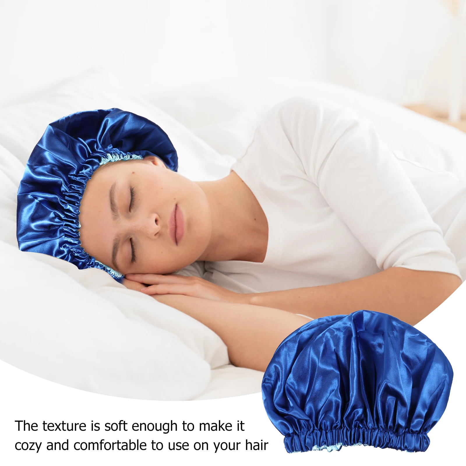 

Double Layer Satin Sleep Cap Lightweight Breathable Night Hat for Women Polyester Bathing Cap Soft Elastic Fits Various Head