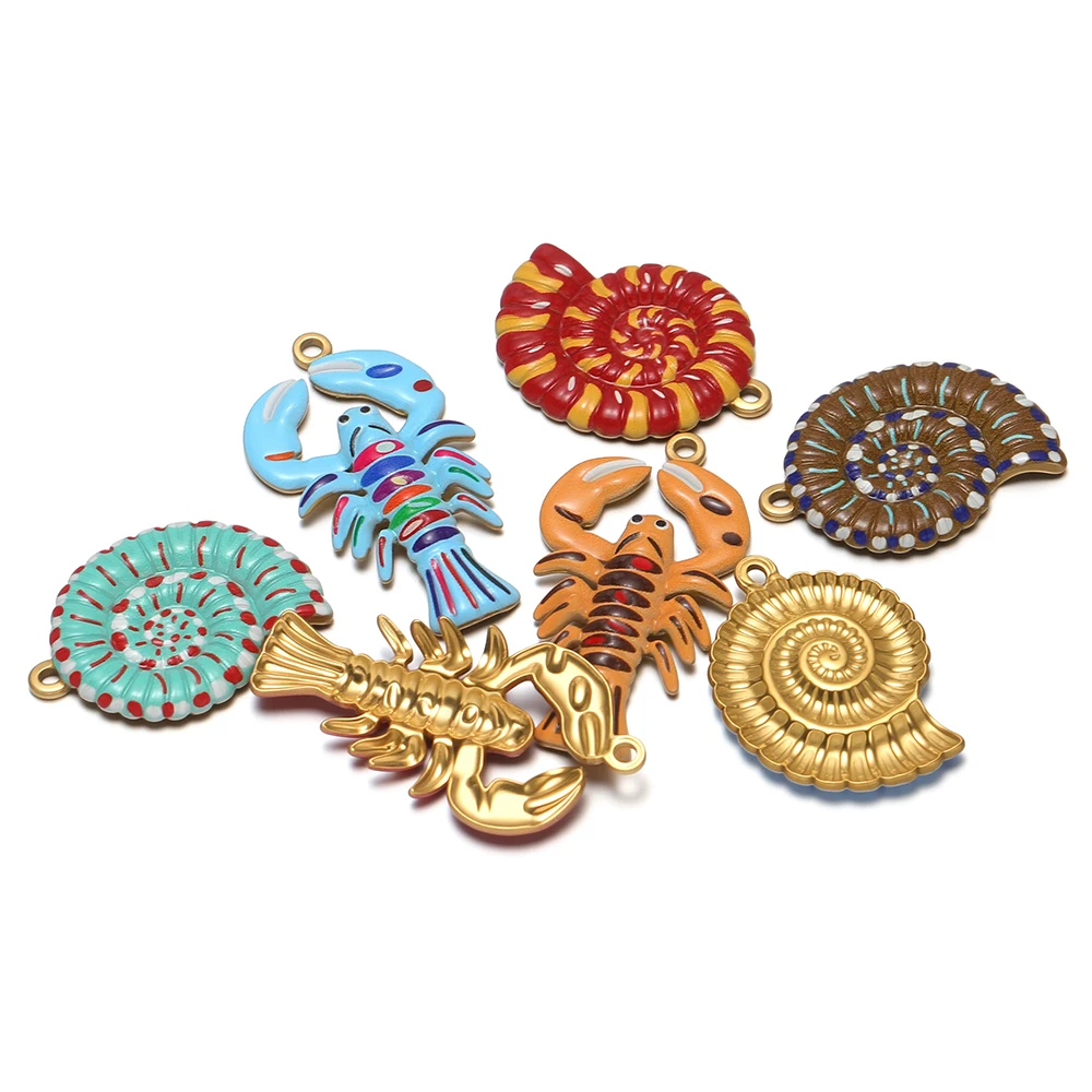 4 Stück goldfarbene Edelstahl-Emaille-Muschel- und Hummer-Anhänger für Halsketten, Anhänger, Ohrringe, DIY-Schmuck, Armbänder, Zubehör – Detail 2