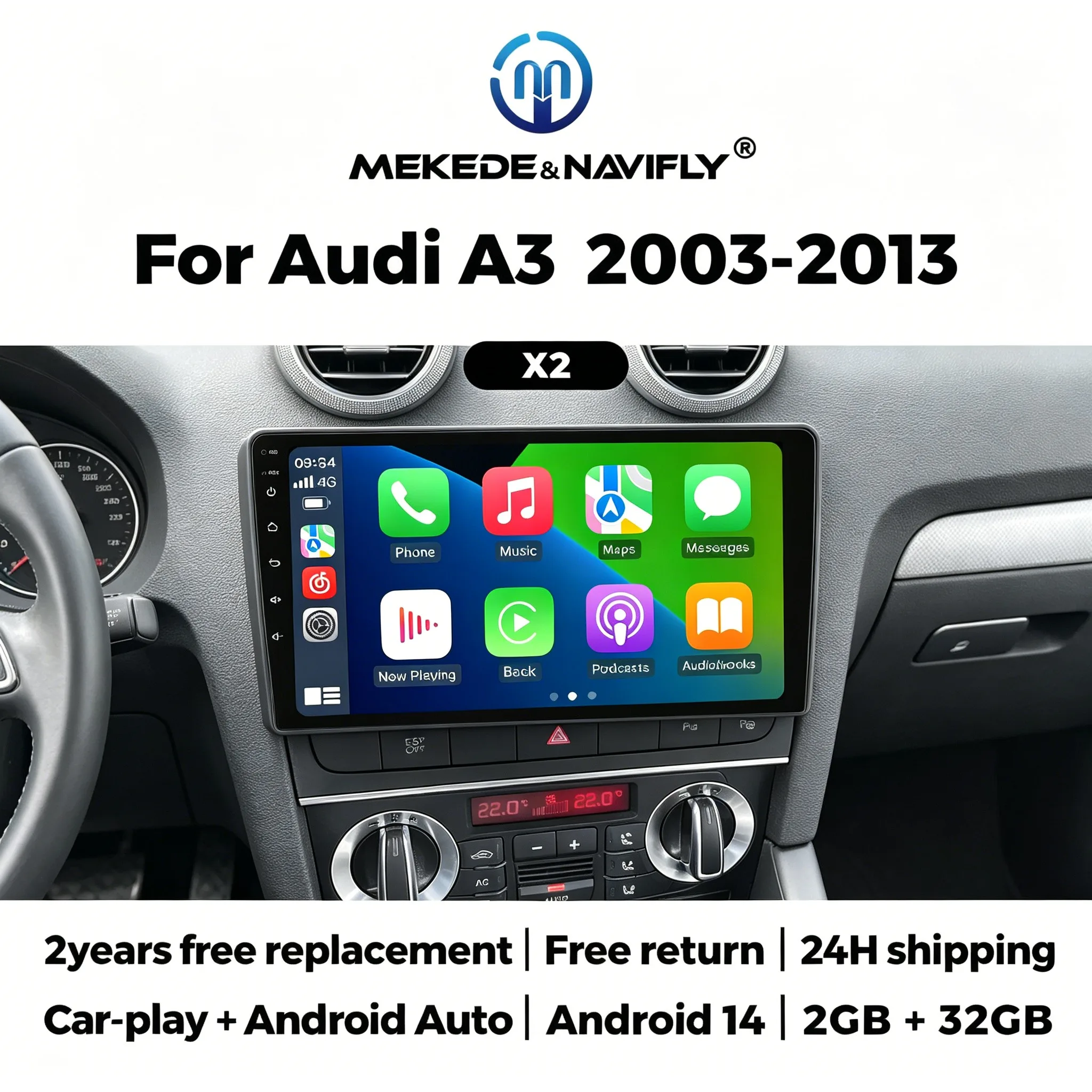 9-Zoll Android Touchscreen Autoradio für Audi A3 8P 2003-2013 Kabelloses Carplay Android Auto Stereo GPS-Navigation RDS
