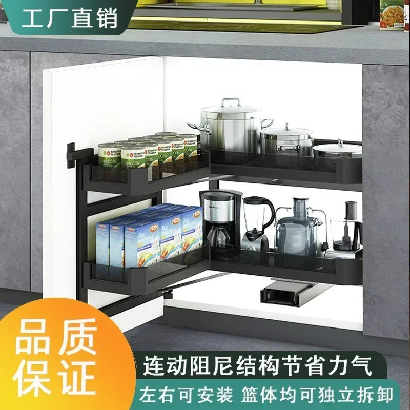 Manufacturer's pull basket kitchen cabinet, aluminum alloy open door double layer linkage pull basket pot, electrical